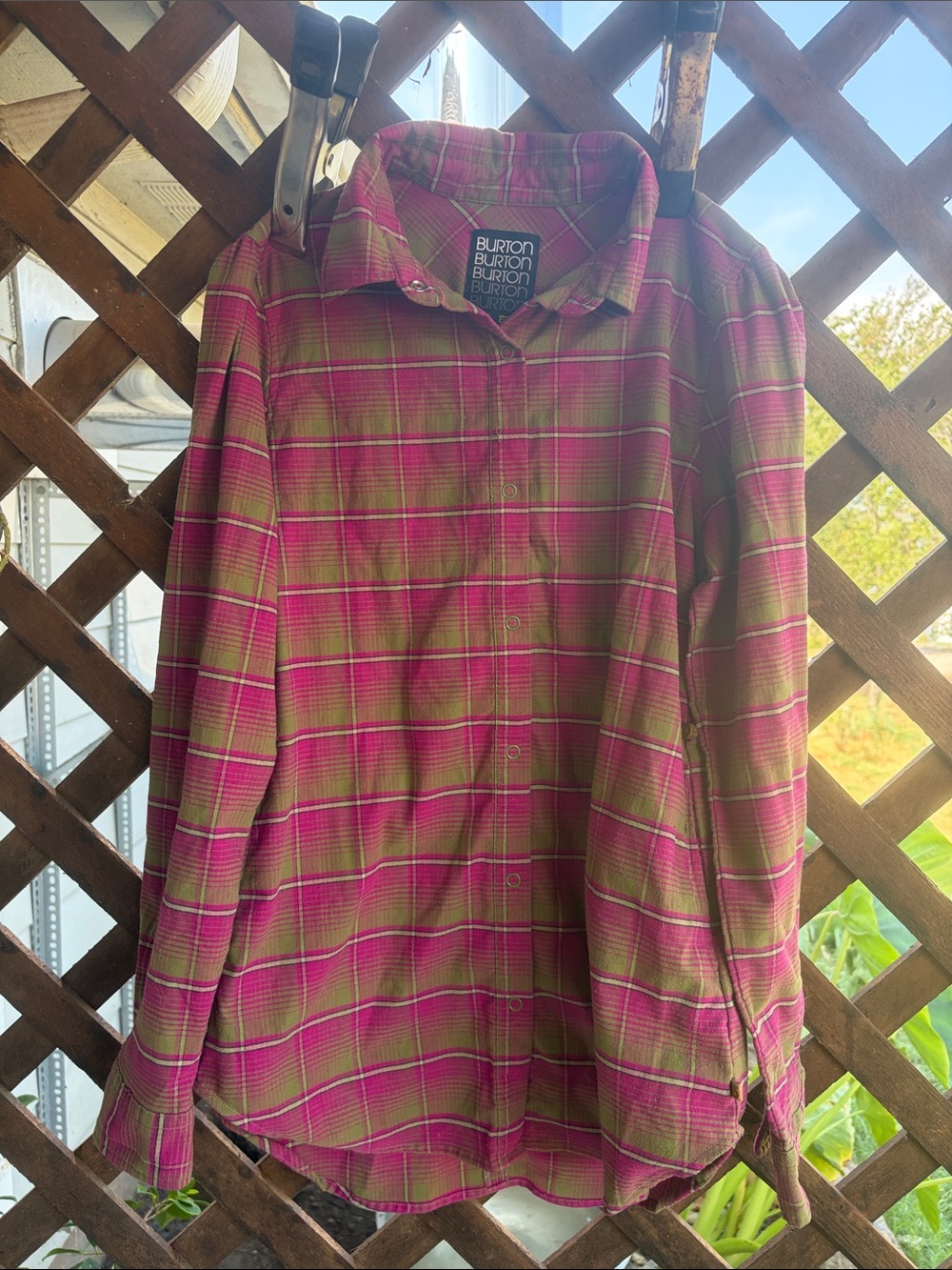 Burton Pink and Green Plaid Casual Button-Down Shirt
